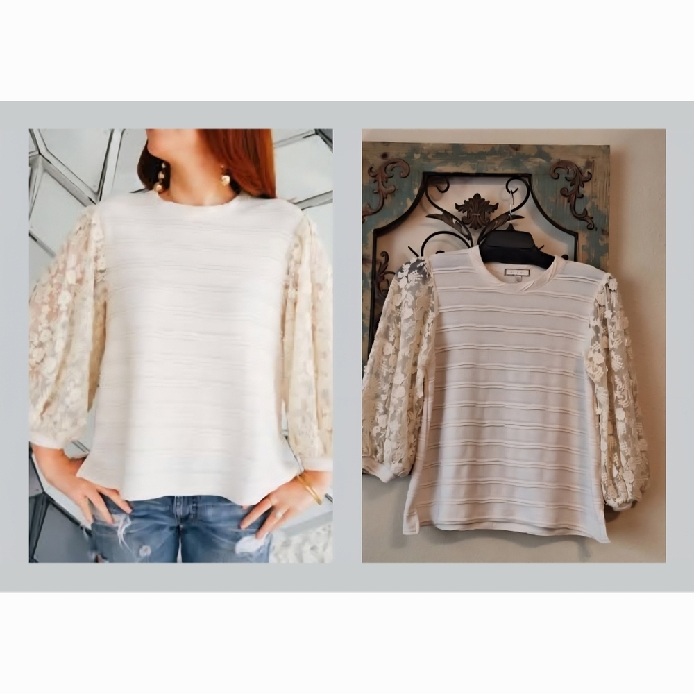 🔥🔥CLEARANCE🔥 Anthropology eri + ali Chic Lace Sleeve Sweater. Size XS - Picture 4 of 10